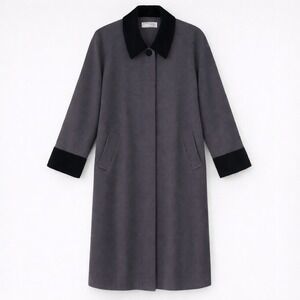 Vtg Gray 100% Wool Maxi Coat 10 Velvet Black Collar Old Money Quiet Lux Winter‎